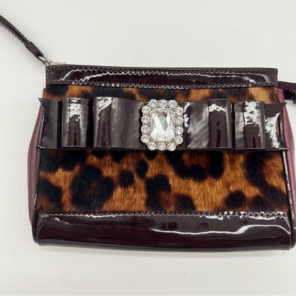 My Flat in London Leopard Wristlet Bag Patent‎ Bow Crystal Brooch Y2K Glam